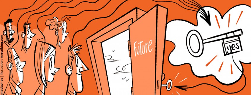 ilustración post Cultura Apreciativa personas viendo una imagen atractiva de futuro